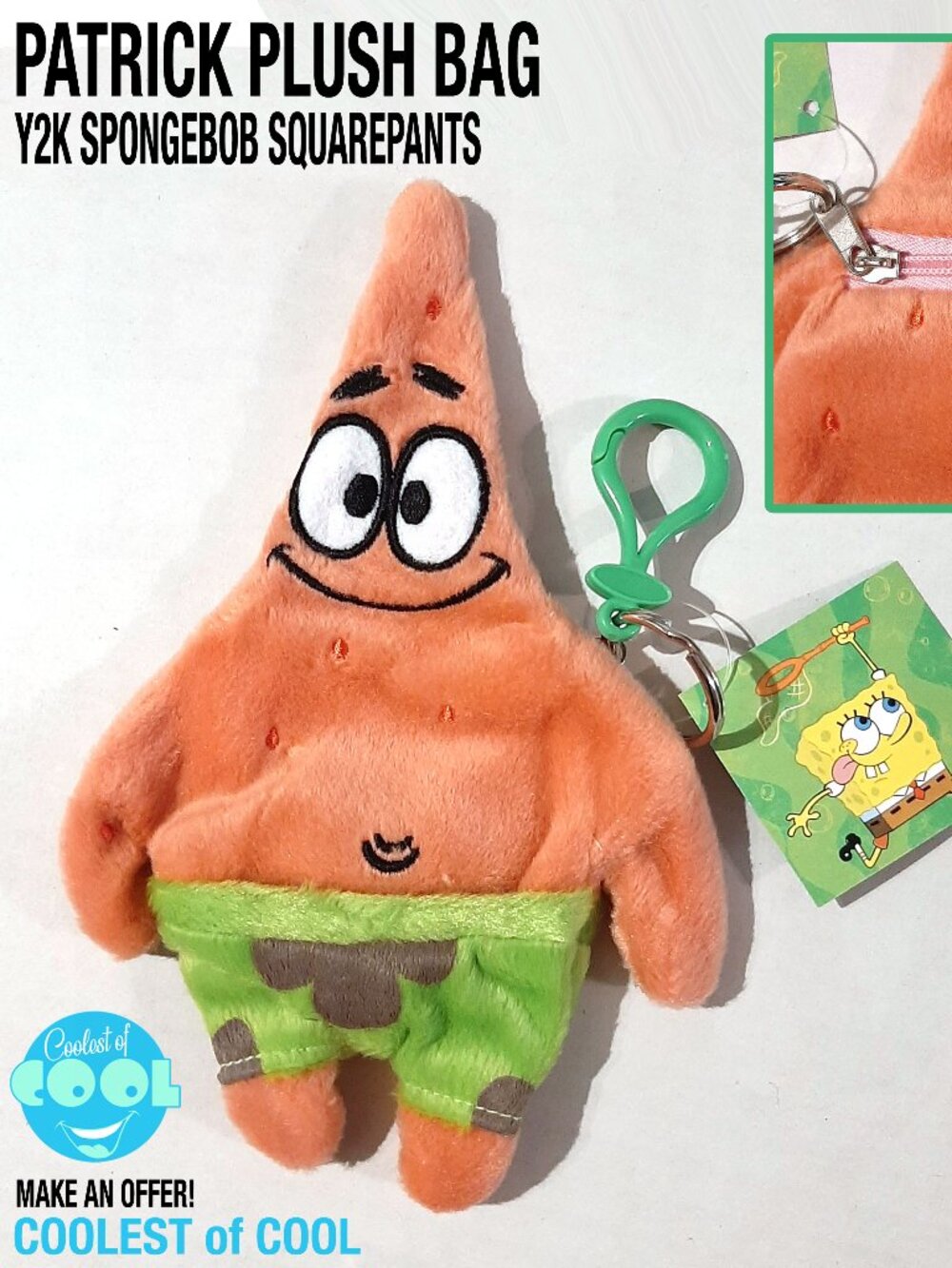 rare y2K Patrick plush keychain stash bag clip coin purse SpongeBob SquarePants